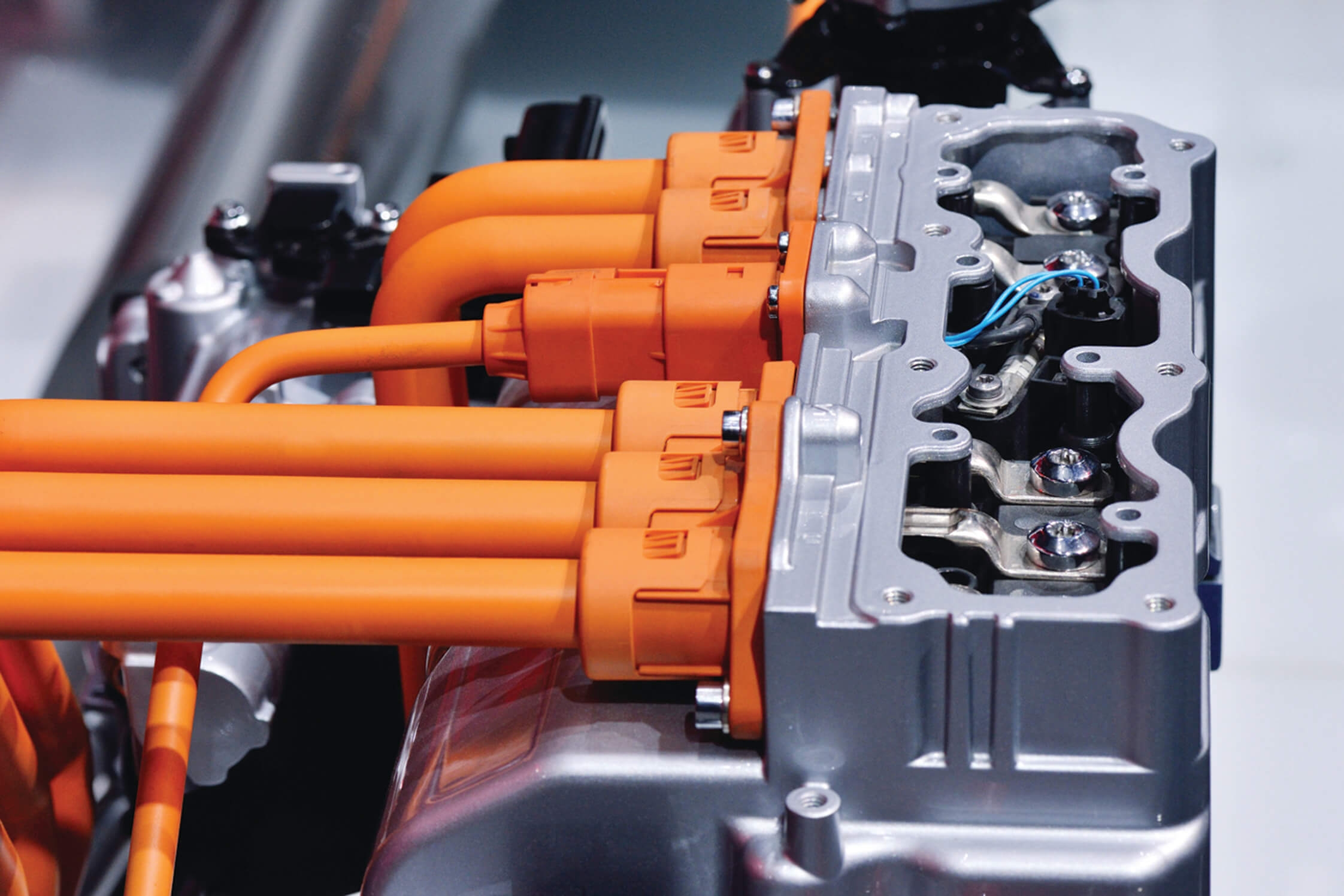 Image inside an engine showing orange engine parts